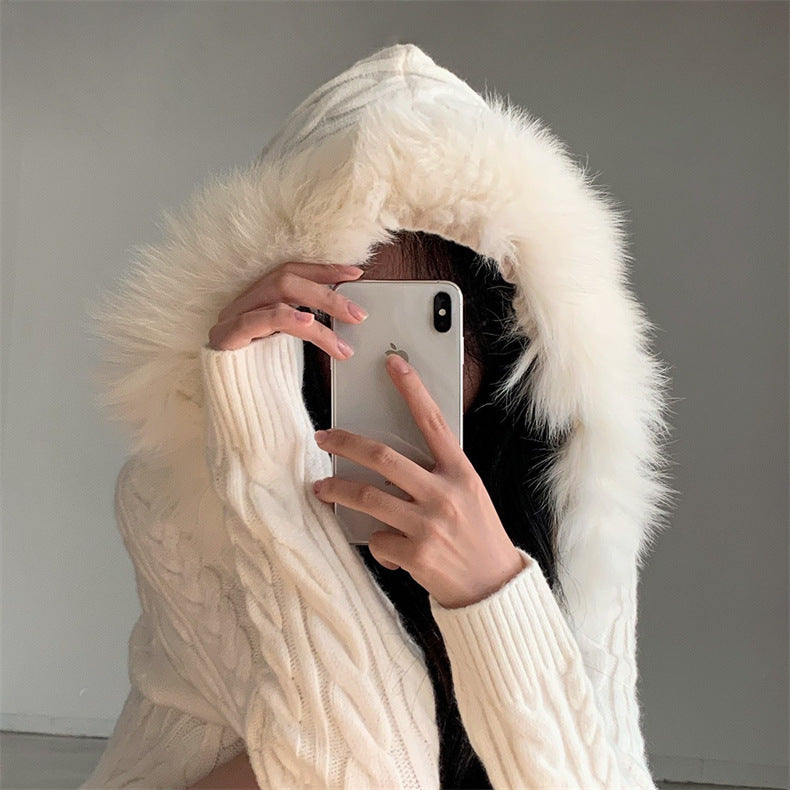 【Chéri】2カラー展開 ファー付きニットワンピース mry001479