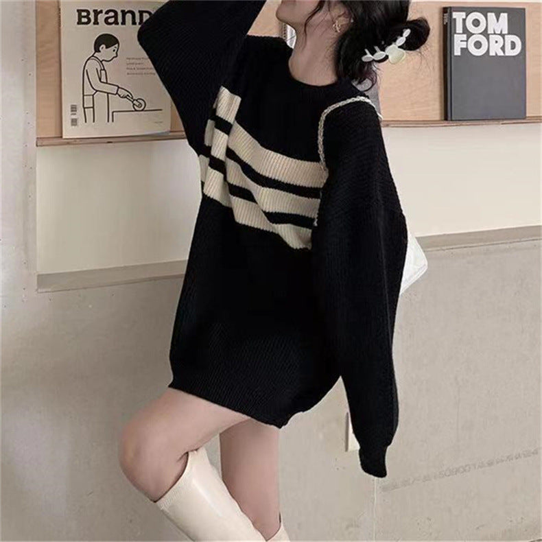 【Carina】3カラー展開 韓国ストリート 韓国カジュアル ストライプ オーバーサイズ ニット mry001304