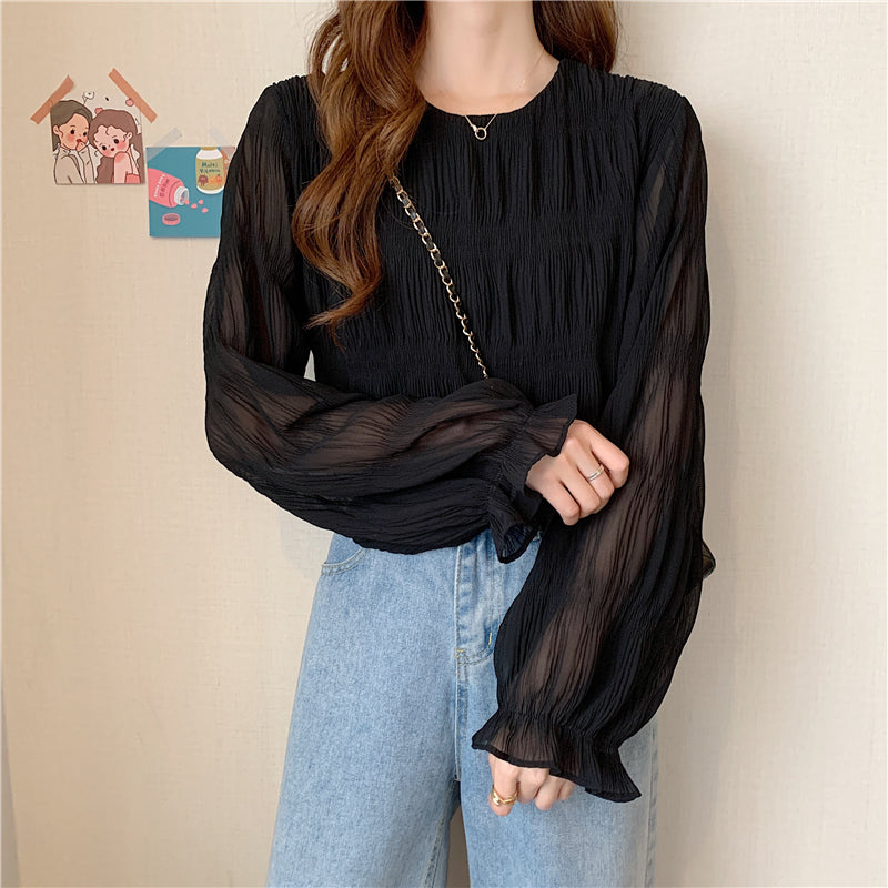 【送料無料】春シャツ 長袖 フレンチガーリー 韓国カジュアル 韓国ガーリー 韓国カジュアル 新作 mry000543