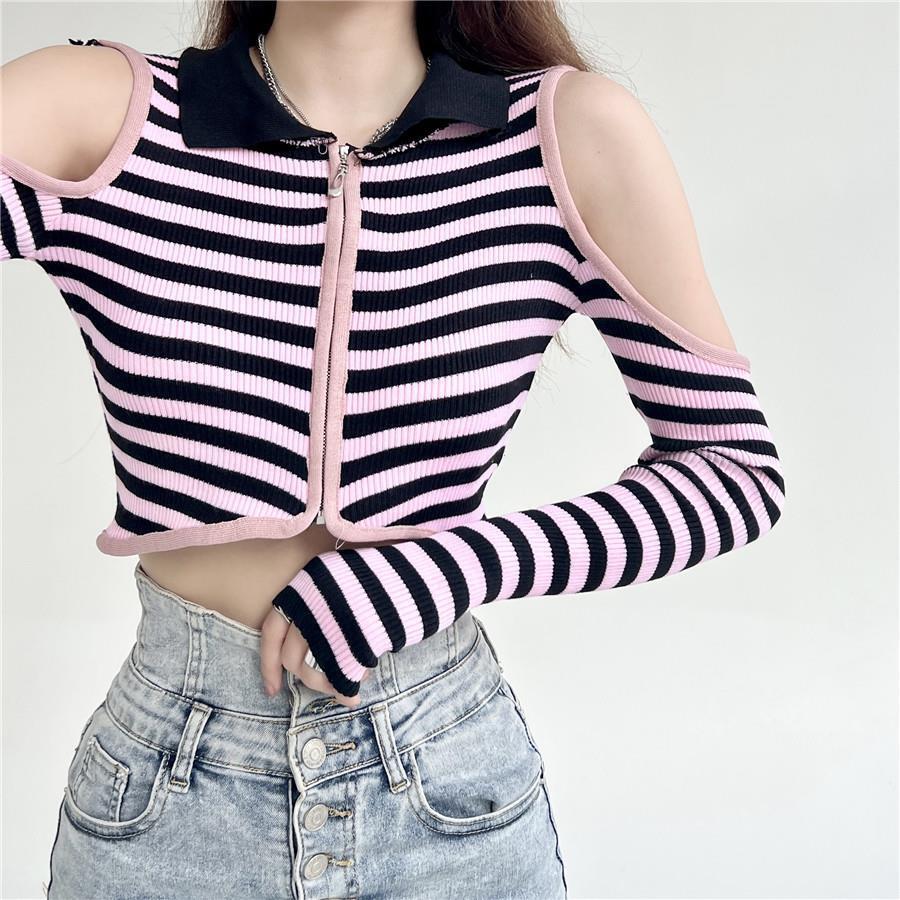 ストライプ オープンセーター mry000303