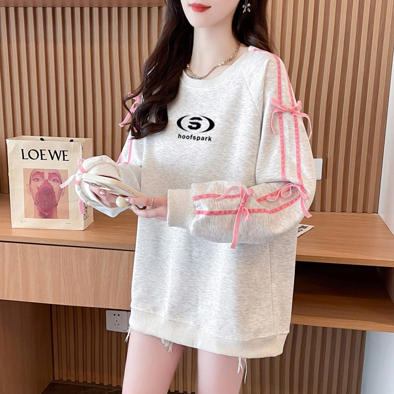 【Taéf】2カラー展開 韓国デザイン 韓国カジュアル リボン スウェットトレーナー mry001121