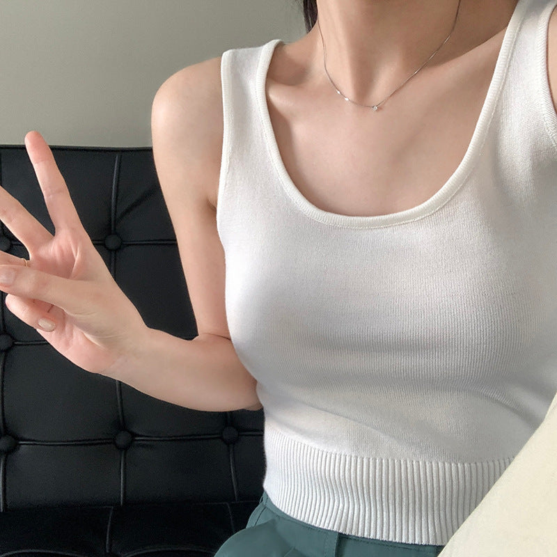 【送料無料】ストライプ 3カラー展開 ノースリーブ ショート丈 ニット シャツ mry000635