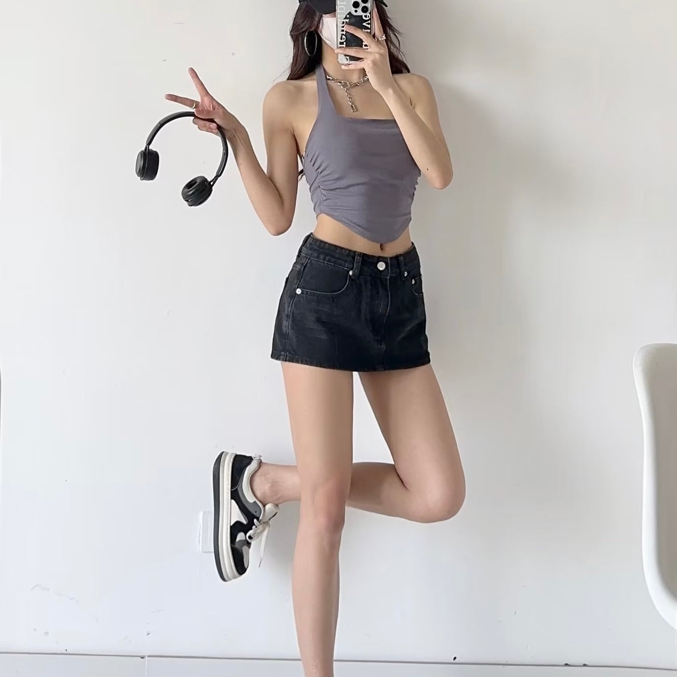 3カラー展開 韓国ストリート 韓国デザイン デニム生地 ミニスカート mry001188