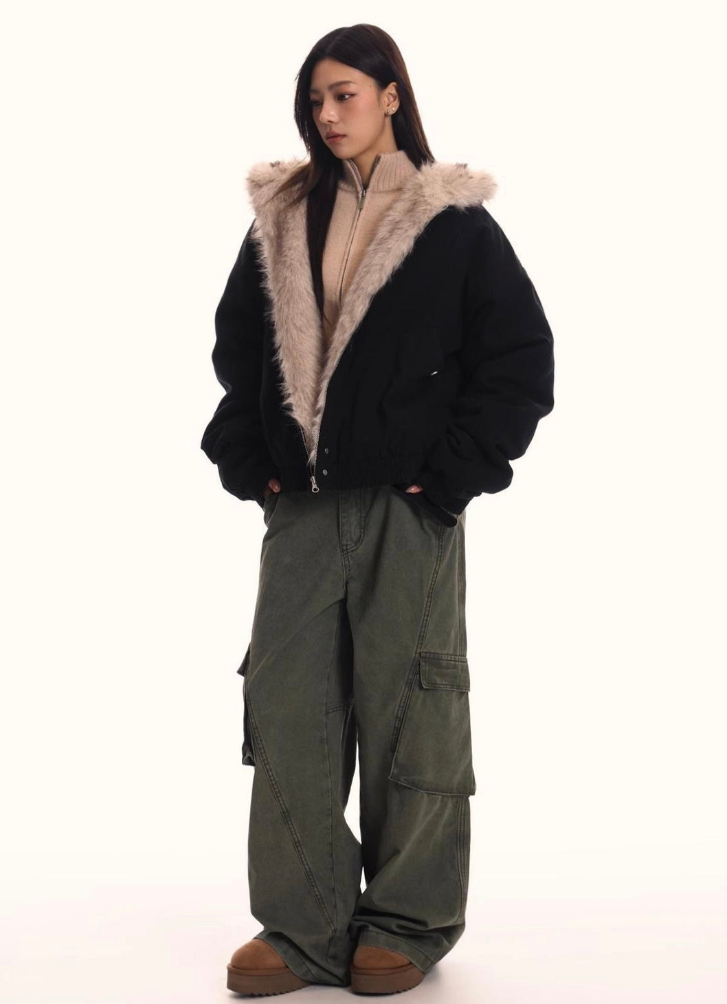 『特別価格/SNS大人気アウター』【2color】 Unisex Edge Line Boa Jacket mry001614