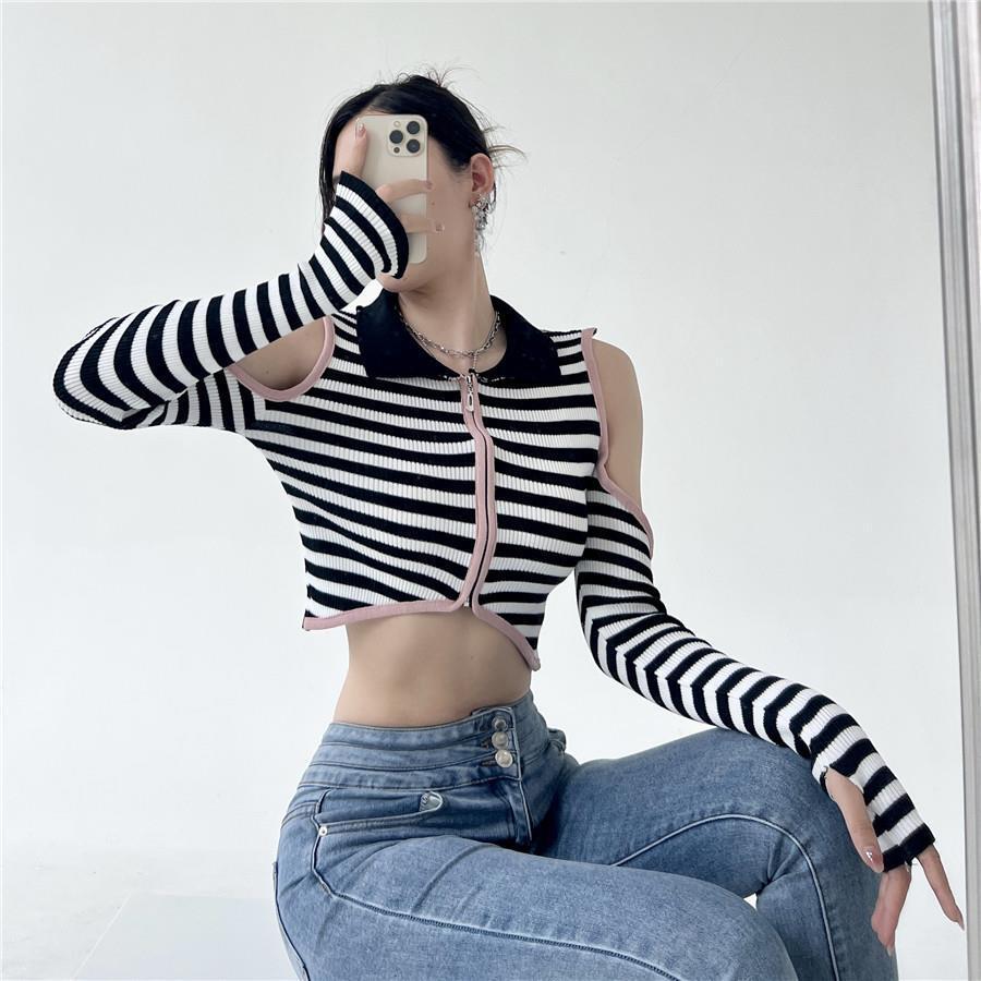 ストライプ オープンセーター mry000303