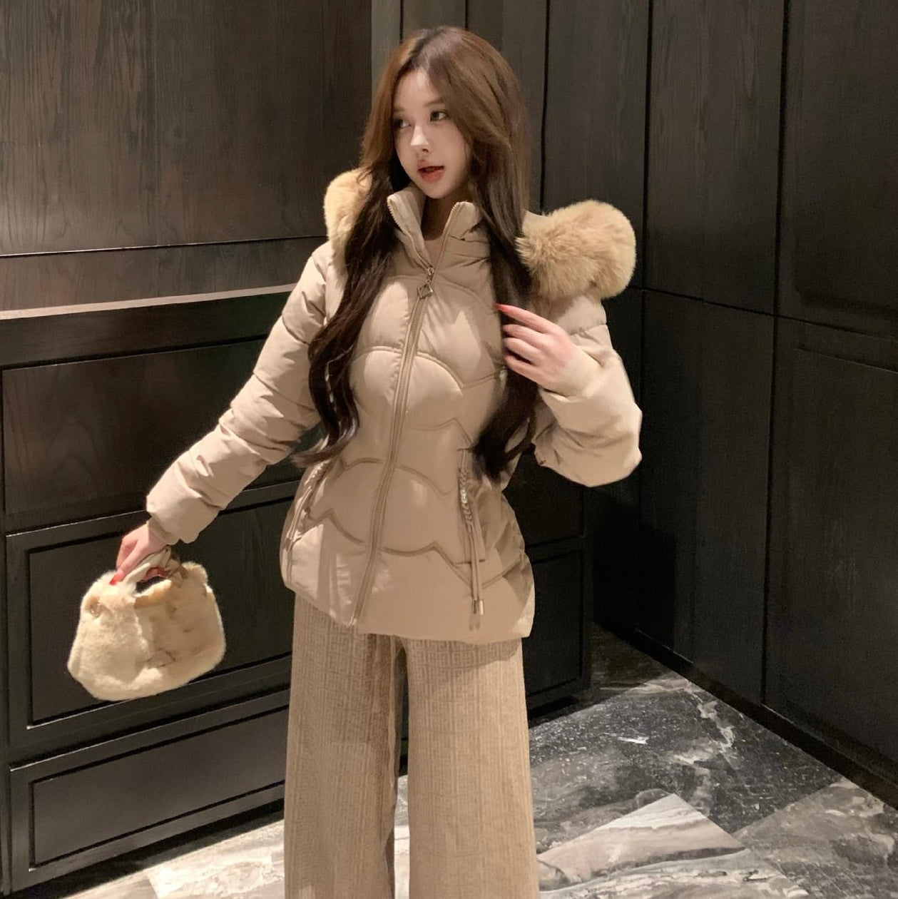 【Chéri】2カラー展開 ファー付きダウンジャケット mry001475