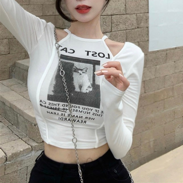 カットアウト ディティール クロップド丈 Tシャツmry000215