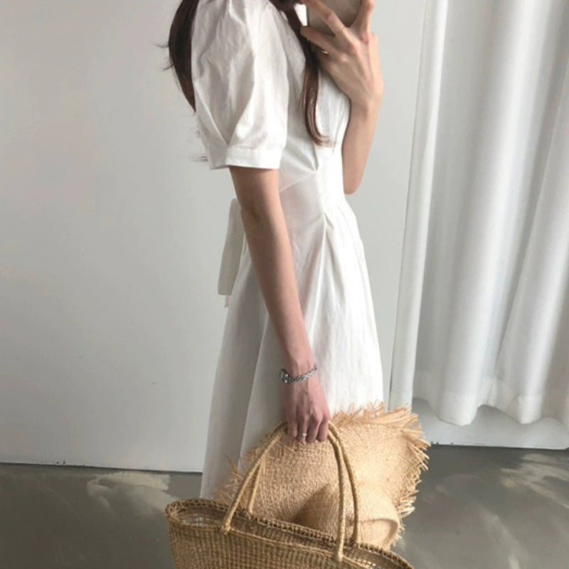 【送料無料】2023SS フレンチ レトロ リネンドレス サマースリムウエスト ワンピース mry000696
