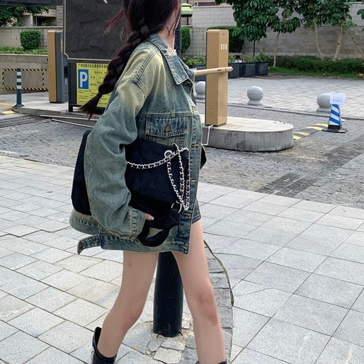 韓国デザイン 韓国ストリート 韓国カジュアル デニム生地 ヴィンテージ ジャケット mry001241