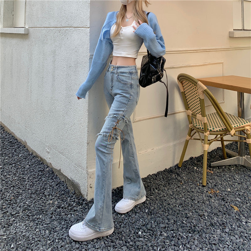 【送料無料】春デニムパンツ 2カラー 韓国カジュアル 韓国ストリート 韓国ガーリー 2023トレンド mry000575