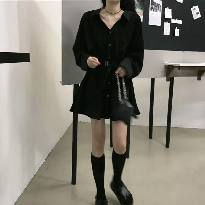 【送料無料】黒ワンピース ドレス 韓国ストリート 韓国カジュアル 韓国ガーリー モード 秋・春 mry000529