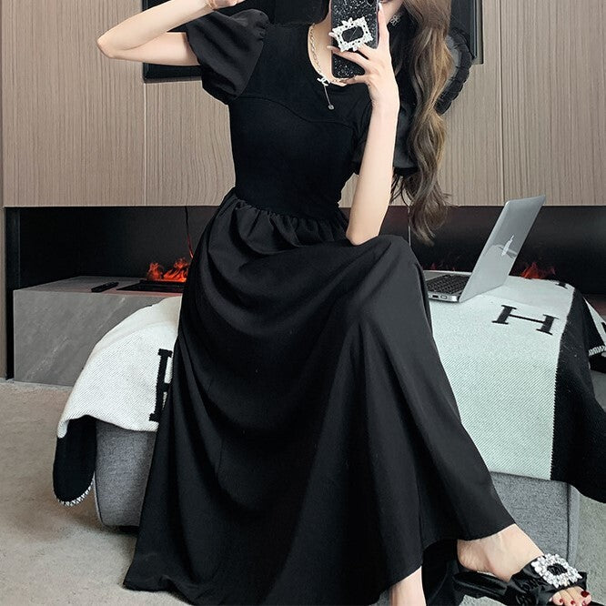【送料無料】2023SS ブラック スリム ドレス サマーワンピース 韓国カジュアル 韓国ガーリー mry000791