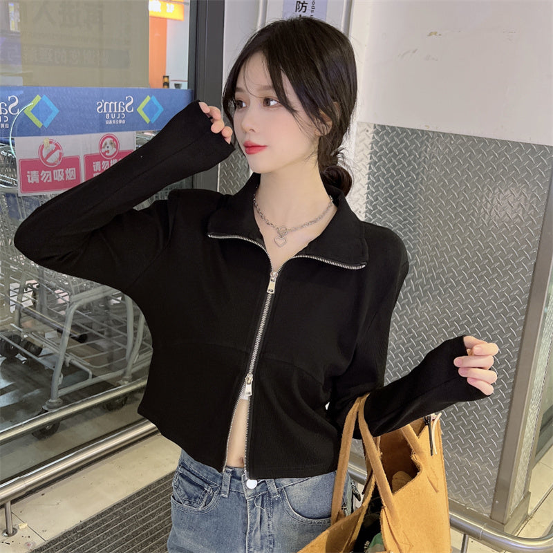 【送料無料】デザインジッパー ジャケットカーディガン 韓国カジュアル 韓国ストリート 春・秋 mry000542