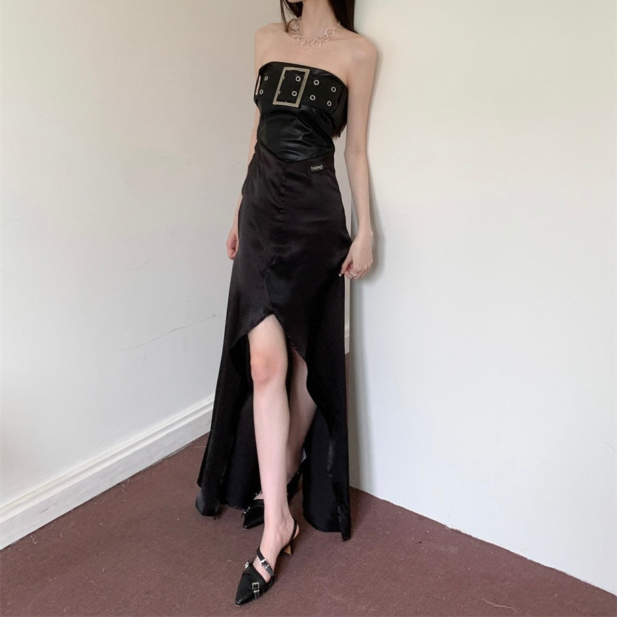 ヨーロッパ 韓国デザイン 韓国カジュアル サテン生地 ワンピース mry001146