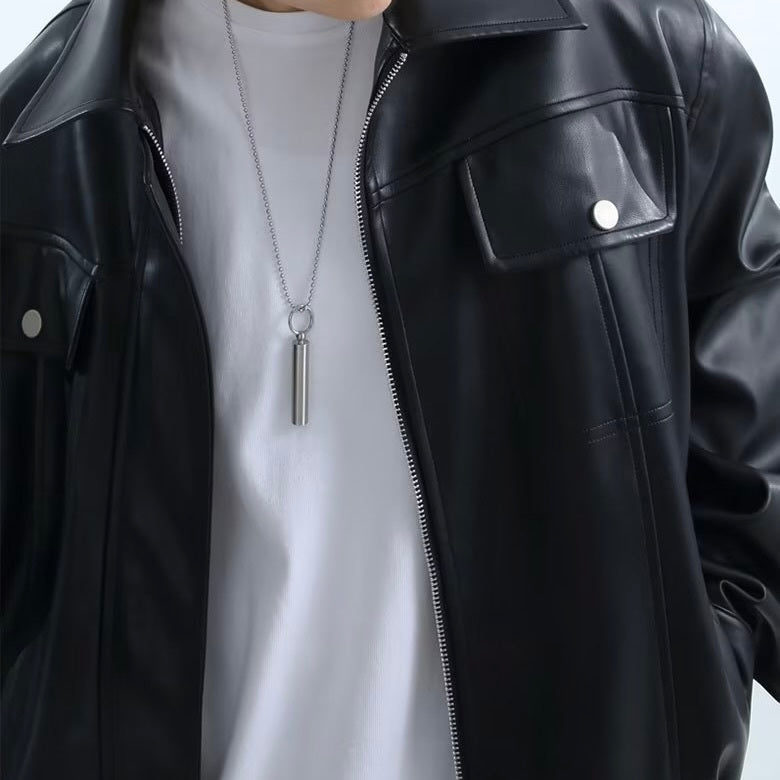 韓国ストリート 韓国カジュアル シンプル ジップアップ レザージャケット mry001256