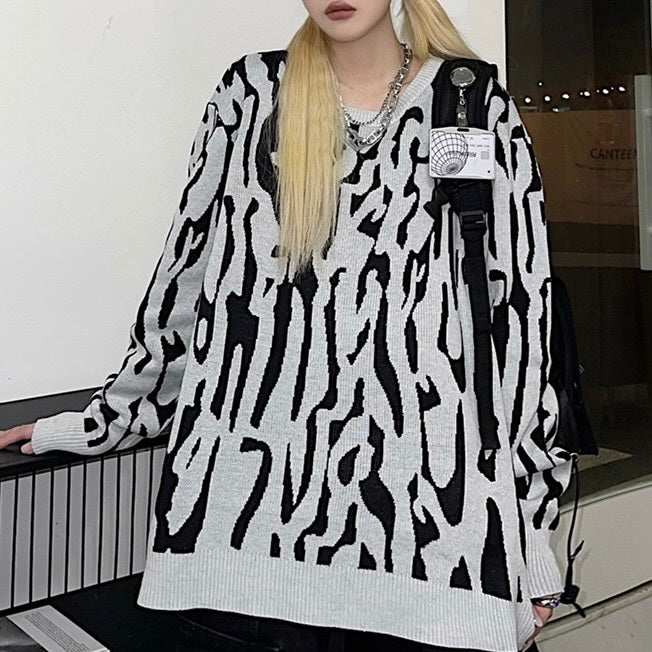 ゼブラ柄 ルーズニット mry000347