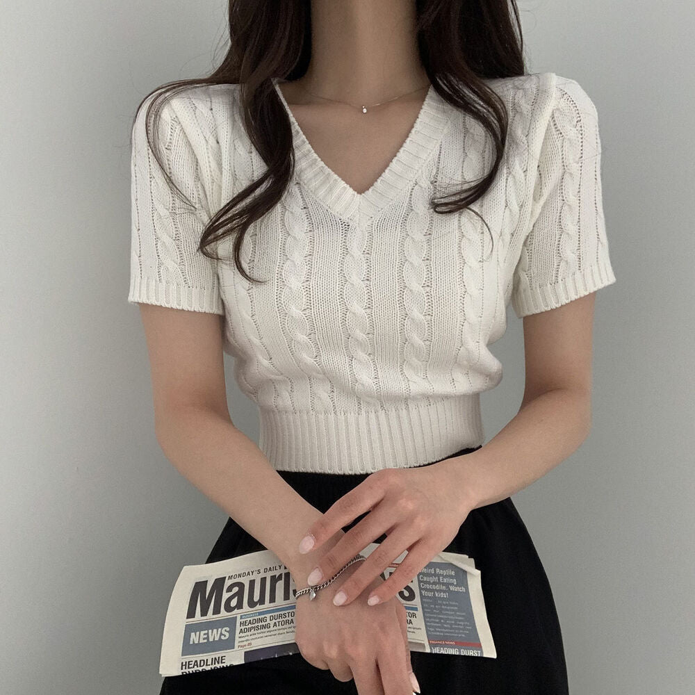 ケーブルオープンカラーVネック mry000190