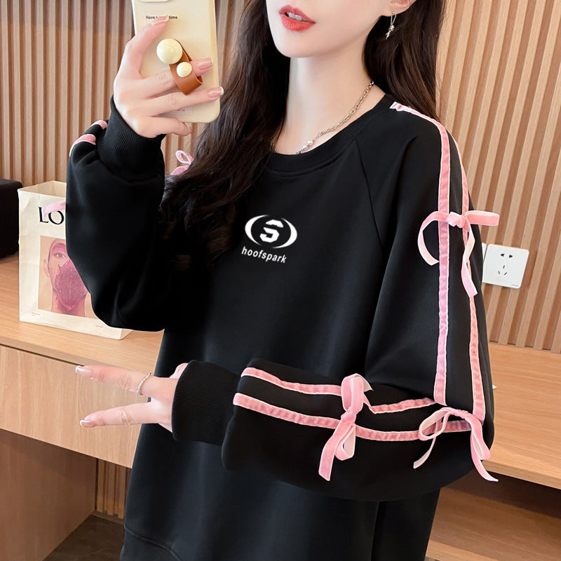 【Taéf】2カラー展開 韓国デザイン 韓国カジュアル リボン スウェットトレーナー mry001121
