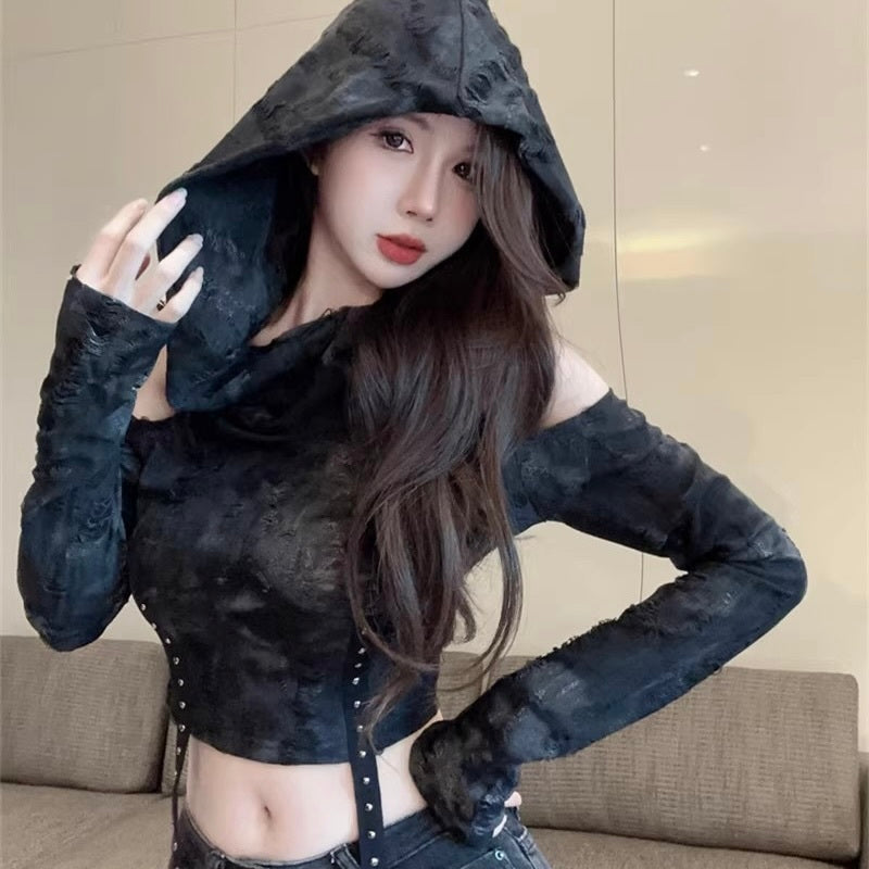 アメリカン 韓国カジュアル 韓国デザイン ショート丈 オフショルダー トップ mry001128