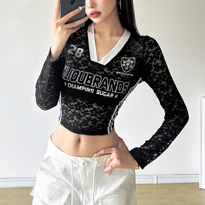 【Carina】2カラー展開 ヨーロッパ 韓国デザイン 韓国ストリート レース素材 長袖トップス mry001100