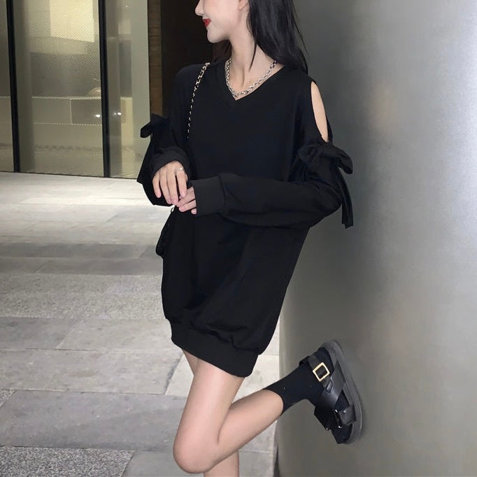 ルーズ ミッドレングス 肩リボン トップス mry000131