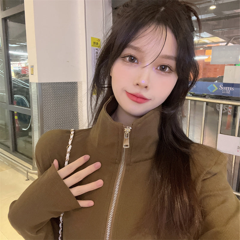 【送料無料】デザインジッパー ジャケットカーディガン 韓国カジュアル 韓国ストリート 春・秋 mry000542