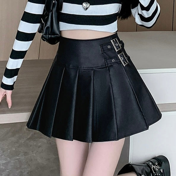 3カラー展開 韓国デザイン 韓国カジュアル レザー素材 ミニスカート mry001127
