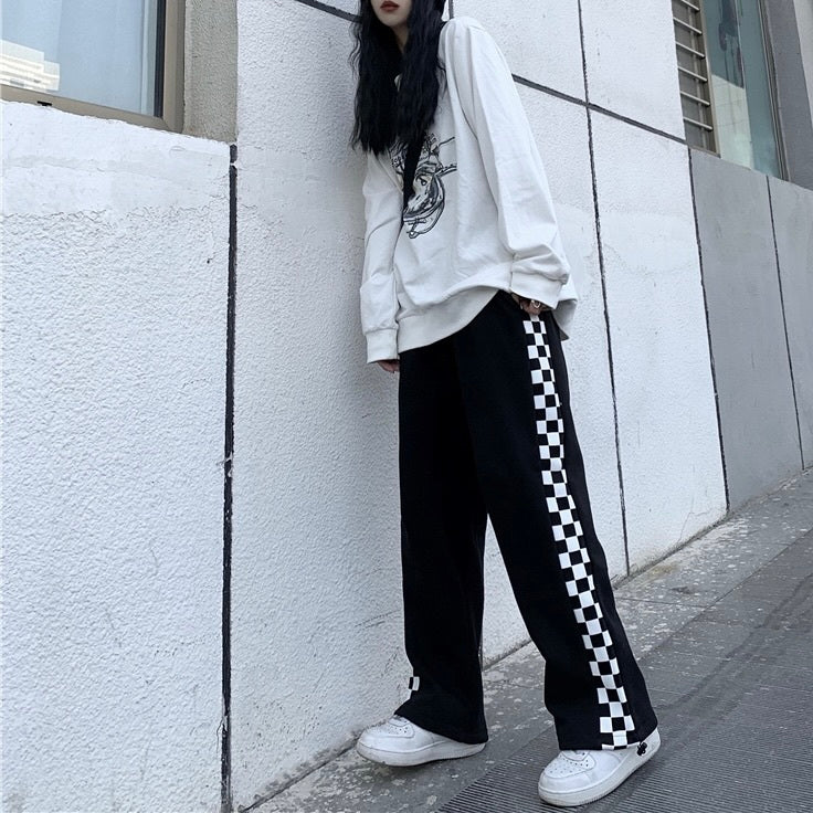 チェックライン ワイドレッグ パンツ mry000171