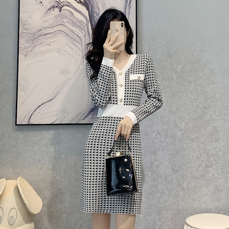 千鳥柄 エレガント ワンピース mry000164