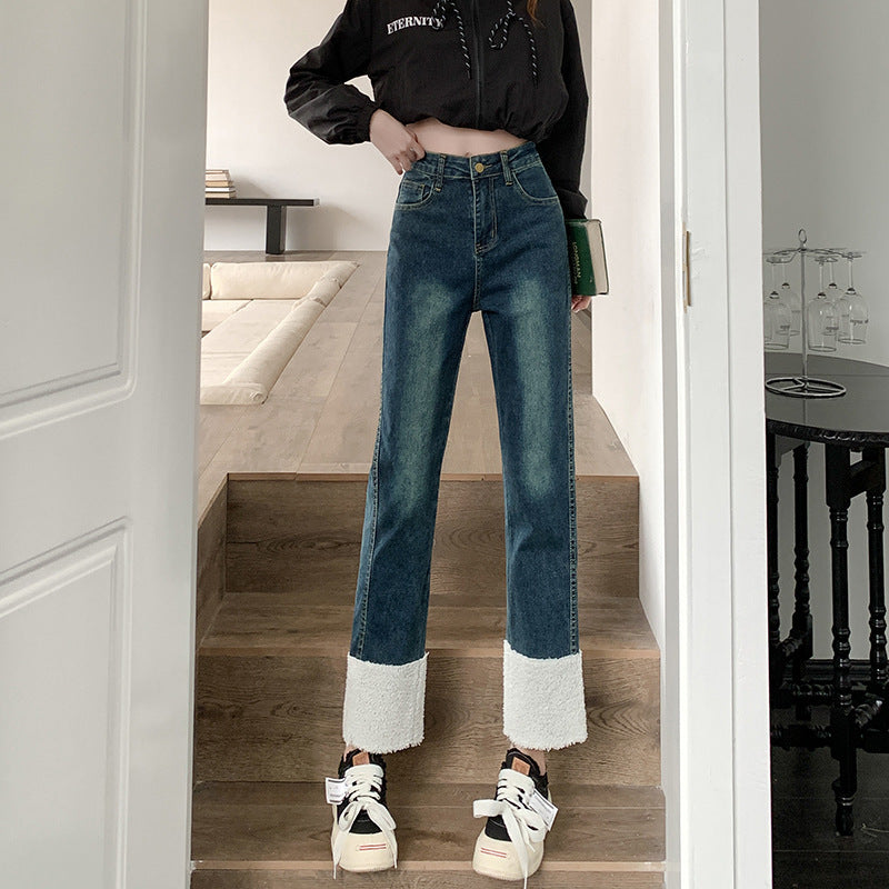 【送料無料】裾デザイン デニム 韓国カジュアル 韓国ガーリー 着回し パンツ シンプル ボトムス mry000557