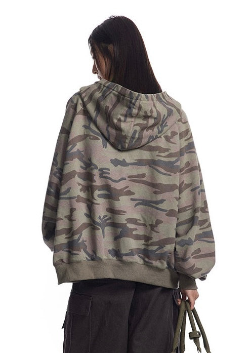 Rhinestone Camo Oversized Zip Hoodie mry001634
