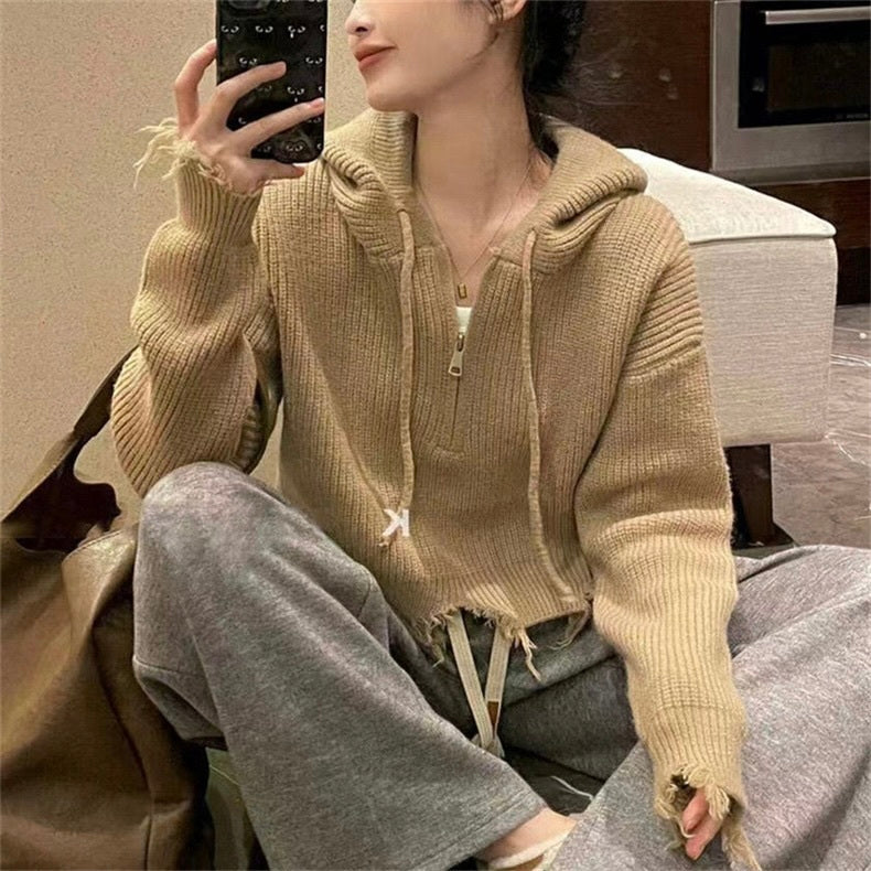 4カラー展開 韓国カジュアル 韓国デザイン ダメージ加工 ジップアップパーカー mry001088