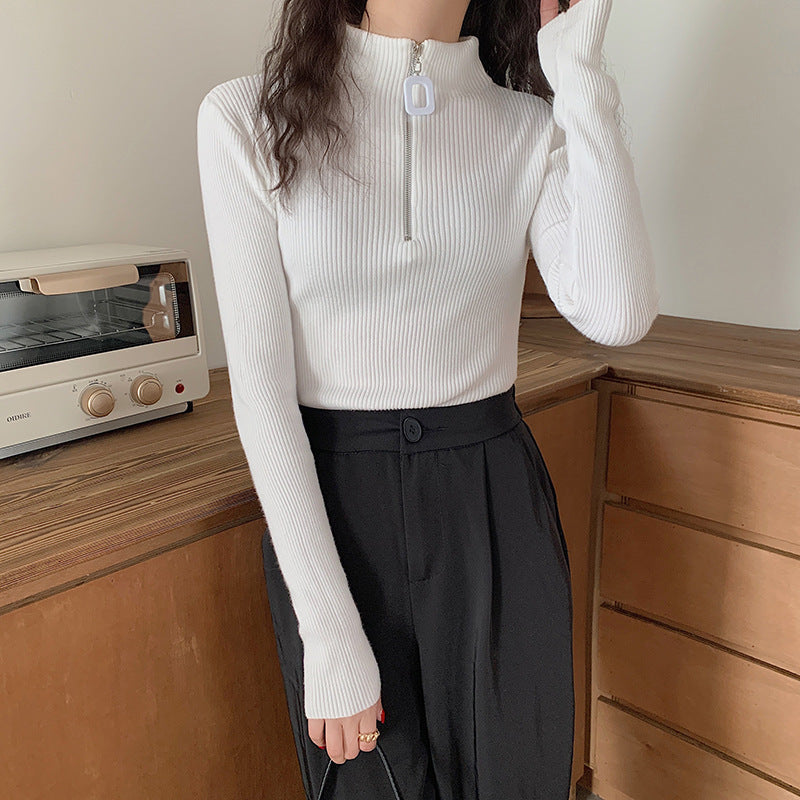 AW ハーフタートルネック リングジッパー 無地セーター mry000021