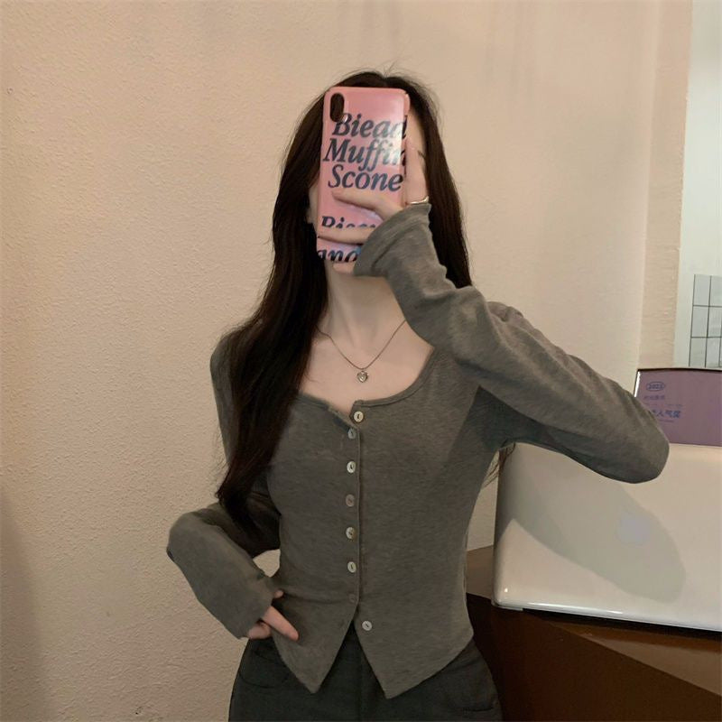 韓国カジュアル 韓国デザイン フィット リブニットカーディガン mry001115