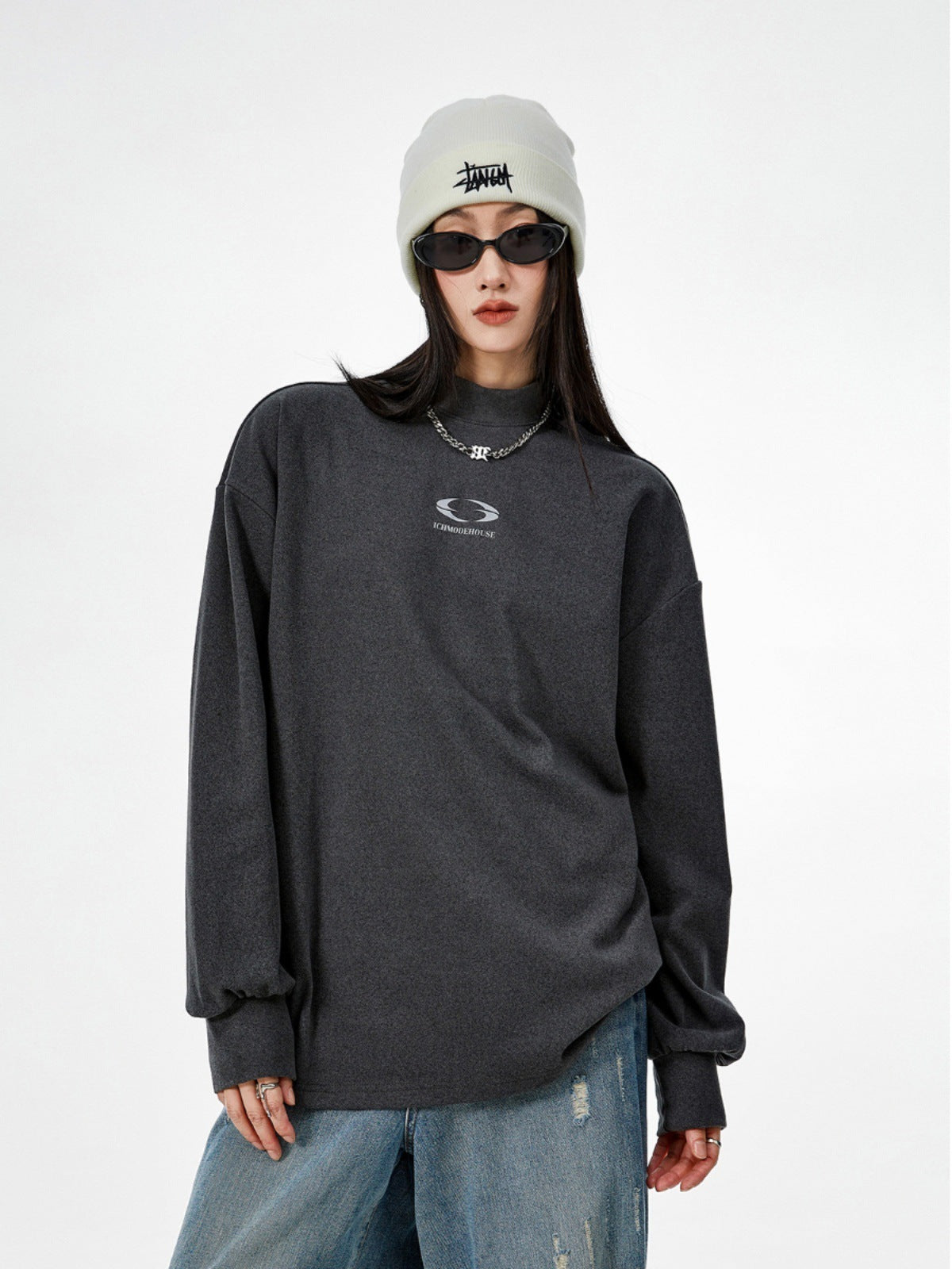 【3color】Monochrome Flow Mock Neck T-shirt mry001618