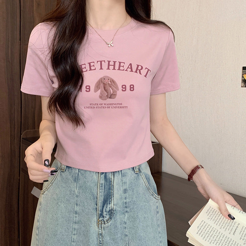 【送料無料】4カラー展開 ショート丈 ラビット デザイン 半袖トップス mry000667