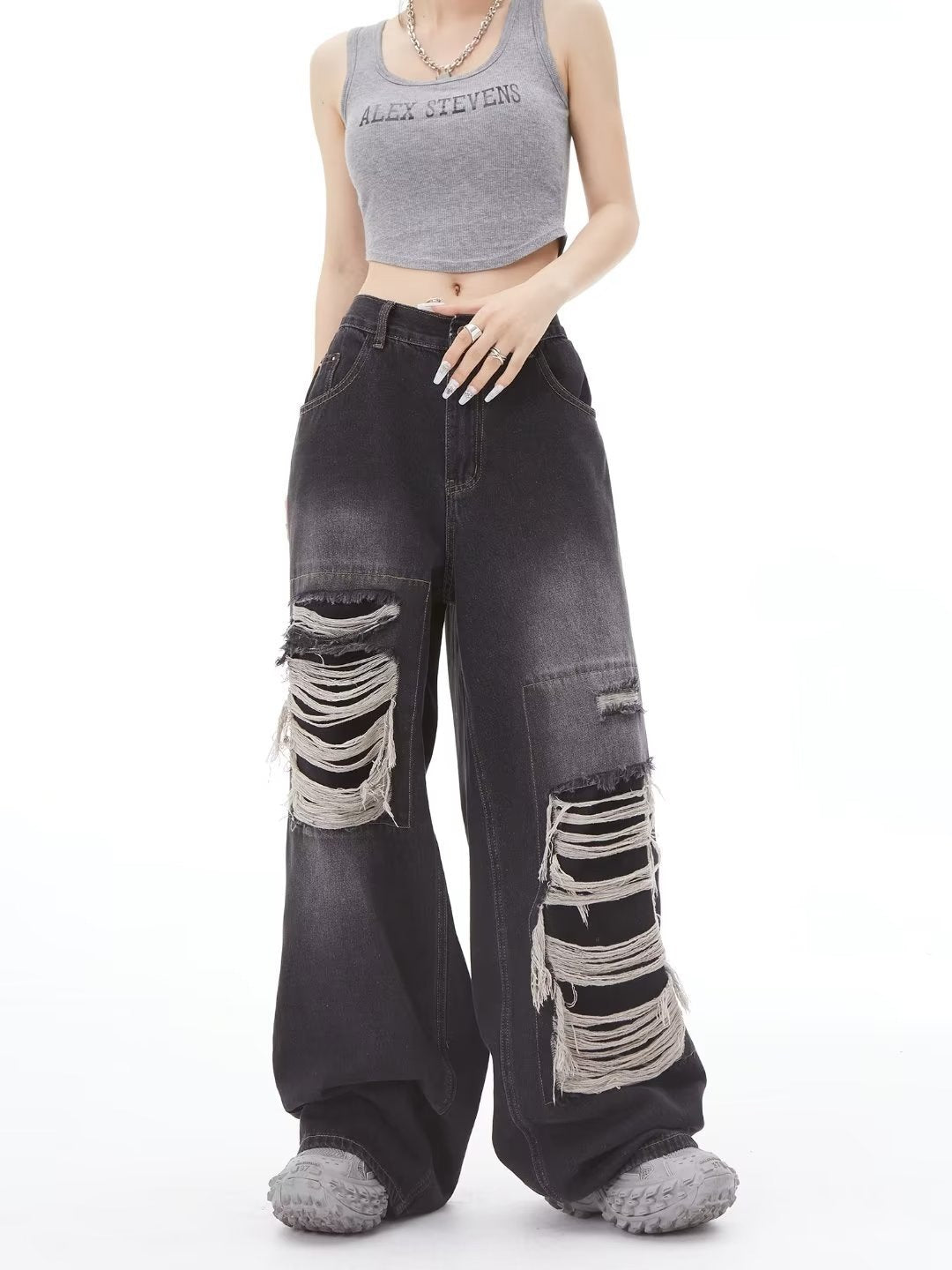 《今だけ限定価格💥🏷️》2color Dameged Wide Denim Pants mry001605