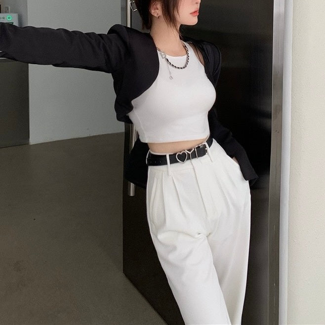 【Plaisir】韓国ストリート 韓国カジュアル ショート丈 アーチ型 ボレロ風ジャケット mry001173