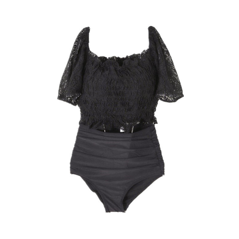 【送料無料】2way レース スモーク ハイウエスト オフショル 水着 韓国ガーリー mry000769