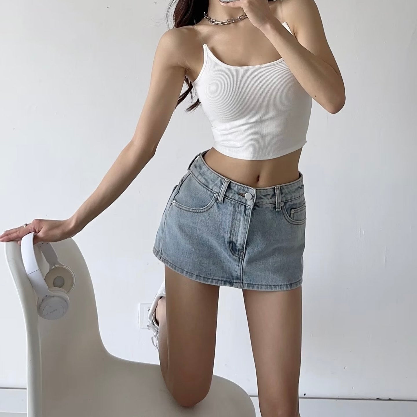 3カラー展開 韓国ストリート 韓国デザイン デニム生地 ミニスカート mry001188