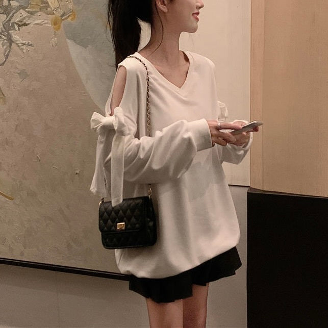 ルーズ ミッドレングス 肩リボン トップス mry000131