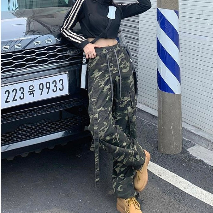 迷彩 ハイウエスト ルーズ ストレートパンツ mry000065