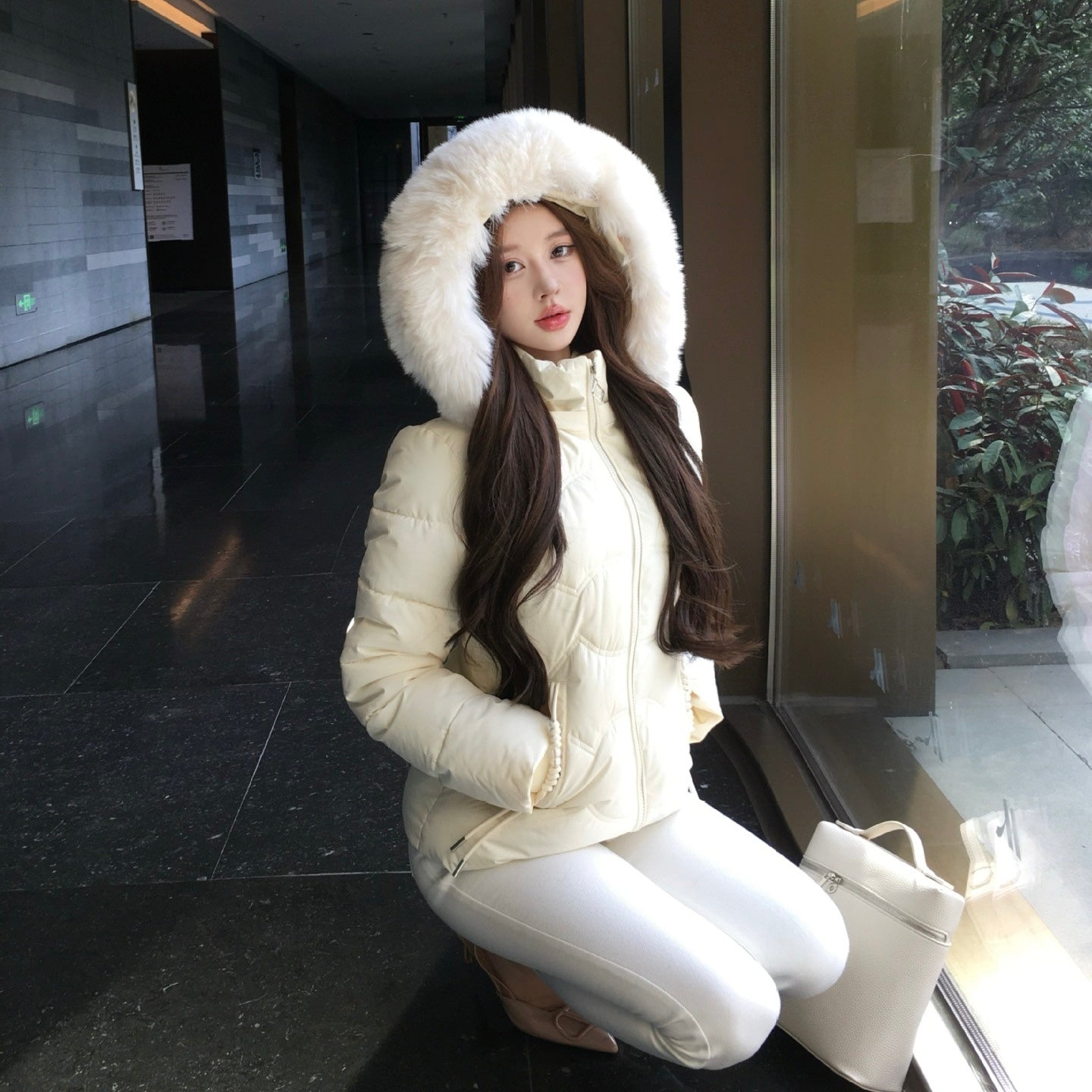 【Chéri】2カラー展開 ファー付きダウンジャケット mry001475