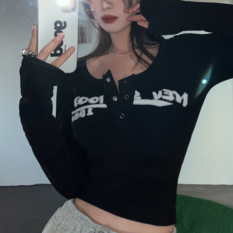 【送料無料】ストリート アメリカン レトロホット シャツ クロップド丈 長袖 春・秋 mry000518