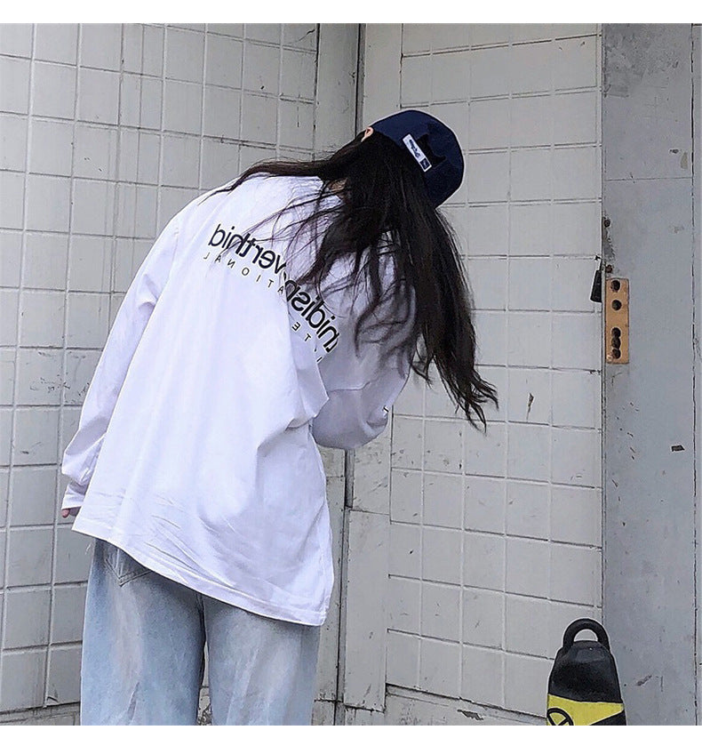 【送料無料】ロングTシャツ 英字デザイン シンプルロゴ 2023春トレンド 韓国カジュアル mry000608