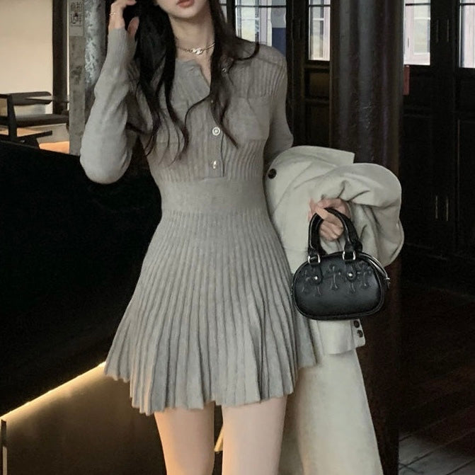 【Chéri / 送料無料】2カラー展開 ニットプリーツワンピース mry001469