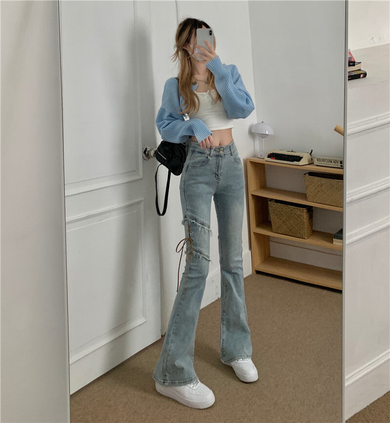 【送料無料】春デニムパンツ 2カラー 韓国カジュアル 韓国ストリート 韓国ガーリー 2023トレンド mry000575