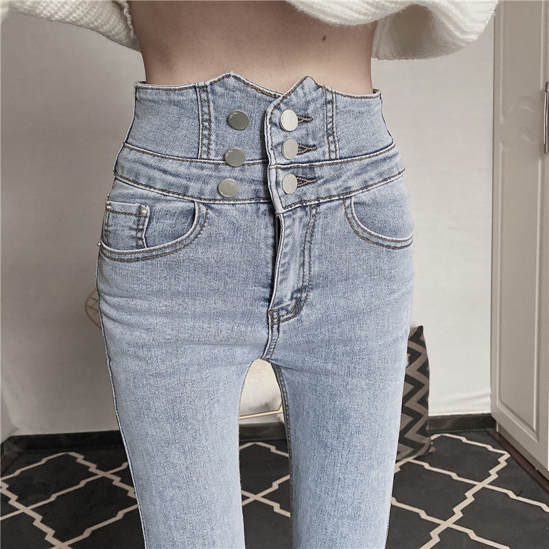 【送料無料】デザイン ハイウエスト ジーンズ スキニー 韓国カジュアル 韓国ガーリー mry000524