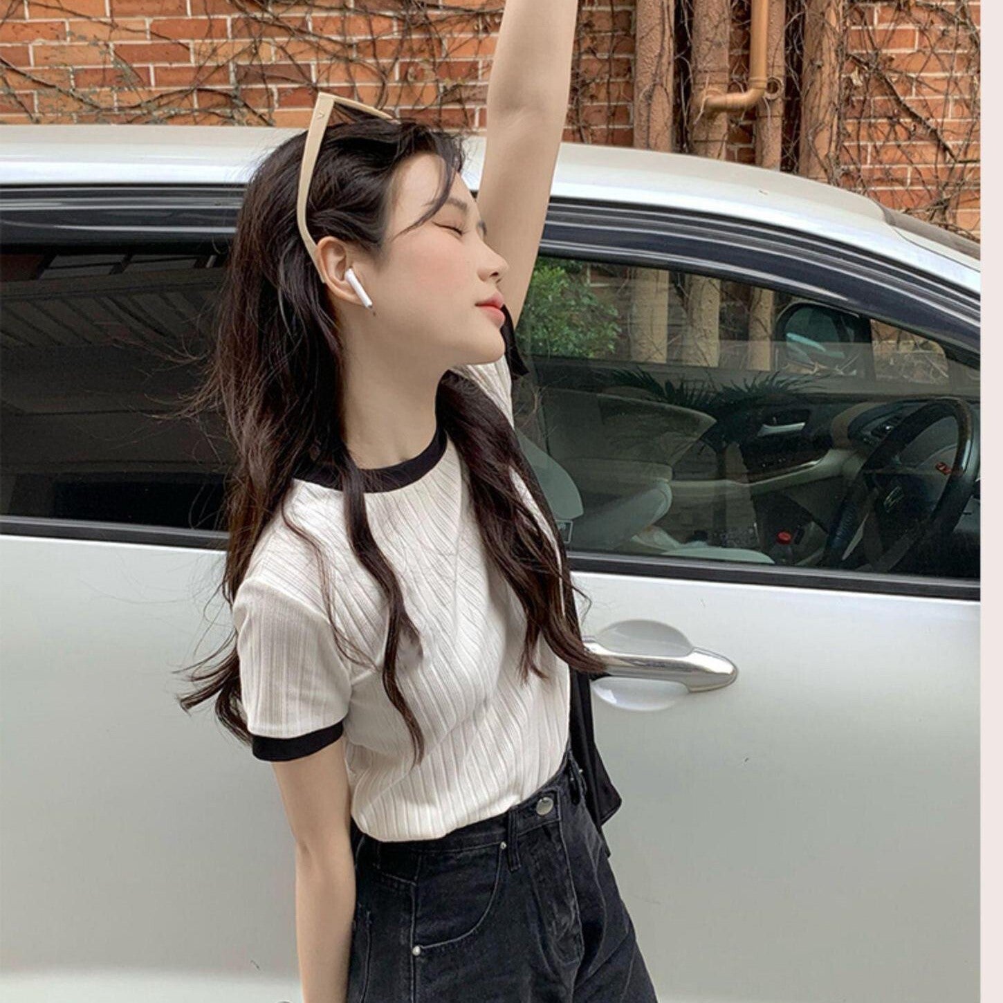 ワンポイント 半袖ニット トップス サマーニット 韓国カジュアル 韓国ガーリー mry000668