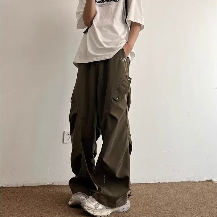 2カラー展開 アメリカン 韓国ストリート 韓国カジュアル レトロ ワイドシルエット カーゴパンツ mry001338